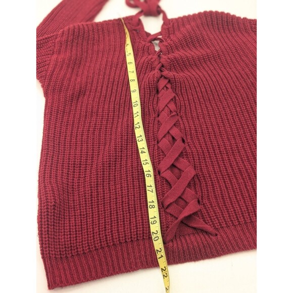 Ultra Flirt 90s Red Chunky Knit Tie-Back V-Neck Sweater Size Jrs. Extra Small - Picture 5 of 7